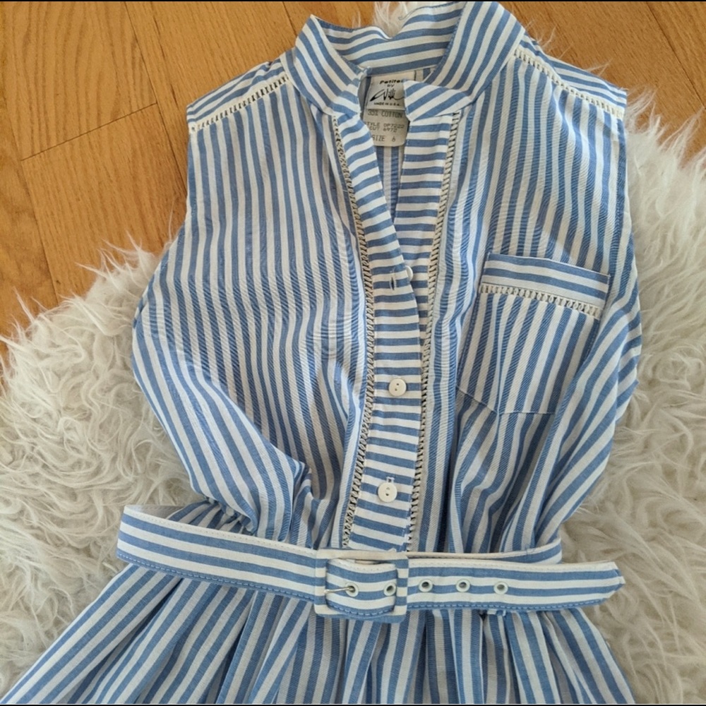 Vintage 50's-60's Blue and White Striped Dress With Matching Belt - Picture 2 of 4